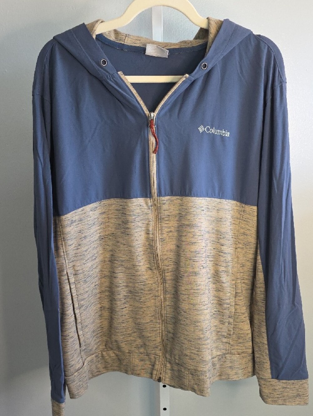 Columbia Omni Sheild Blue and Tan Hooded Zip Jacket / XL